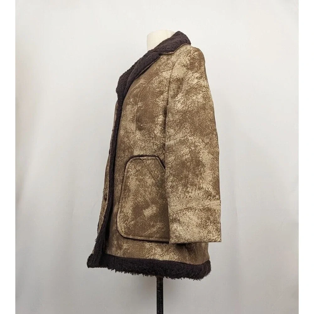 Vintage 80s Coat Brown Faux Suede Fur Sherpa Women's Size M